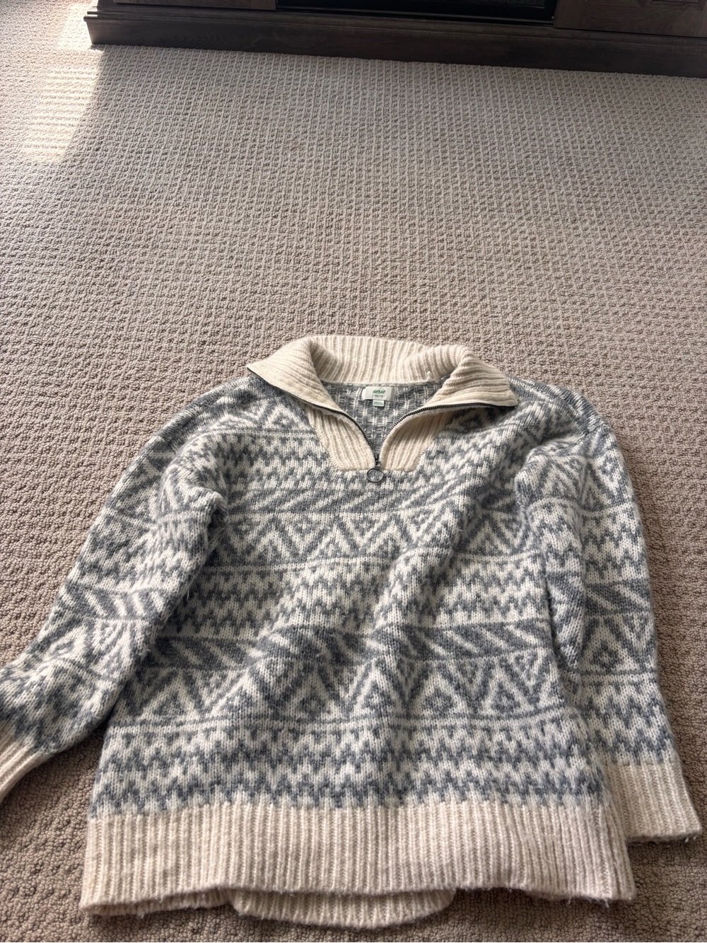 Men's Cream and Gray Half-Zip Wool Sweater